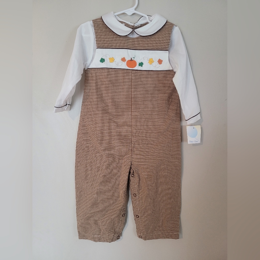 Petit Ami Brown Checkered Costume with White Top
